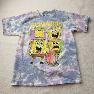 Nickelodeon Adult Size Medium SpongeBob Square Pants Blue Tie Dye Tee Shirt